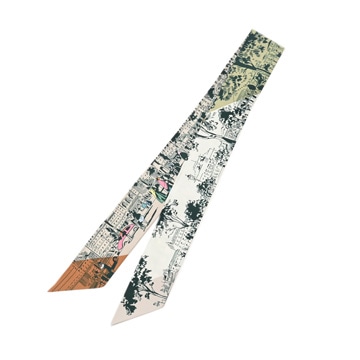 エルメス ツイリー A LOMBRE DES BOULEVARDS ホワイト/グリーン系/マルチカラー シルク100％ レディース 【未使用】【other】