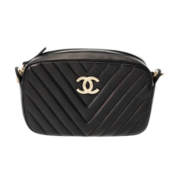 シャネル Vステッチ/マトラッセ チェーンショルダー ブラック カーフスキン レディース バッグ 【中古】【bag】