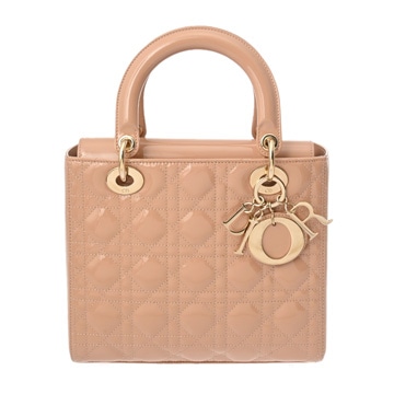 ディオール カナージュ LADY DIOR ミディアム 2WAY ピンクベージュ パテントカーフスキン レディース バッグ 【中古】【bag】
