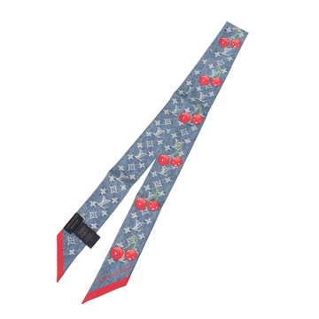 ルイ ヴィトン モノグラムデニムチェリー LV×TM バンドー BB  ブルー M96390 シルク100％ レディース 【中古】【other】