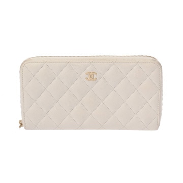 シャネル マトラッセ クラシック ロング ジップウォレット ホワイト AP0242 グレインカーフスキン レディース 財布 【中古】【purse】