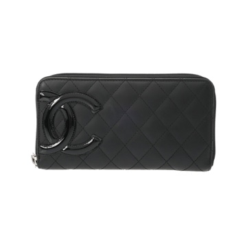 シャネル カンボン ラウンドファスナー長財布 ブラック A50078 カーフスキン レディース 財布 【中古】【purse】