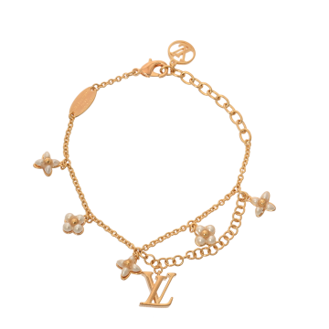 ルイ ヴィトン ブレスレット LVフローラグラム ゴールド/ホワイト M0940A メタル/ビーズ/ストラス レディース ジュエリー 【中古】【jewelry】