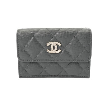 シャネル マトラッセ スモールウォレット  グレー AP4815 ストラス/グレインドカーフスキン レディース 財布 【中古】【purse】