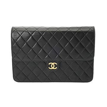 シャネル マトラッセ プッシュロックチェーンショルダー ブラック ラムスキン レディース バッグ 【中古】【bag】