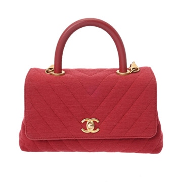 シャネル Vステッチ ココハンドルXS レッド A92990 ジャージー レディース バッグ 【中古】【bag】