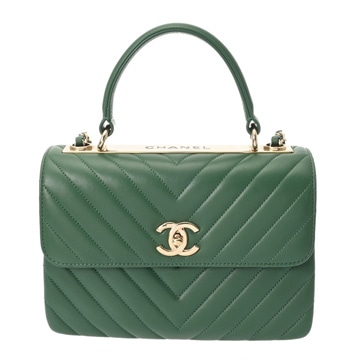 シャネル トレンディCC/Vステッチ トップハンドル フラップ バッグ グリーン A92236 ラムスキン レディース バッグ 【中古】【bag】