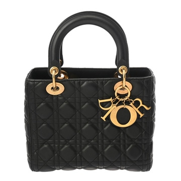ディオール カナージュ LADY DIOR ミディアム 2WAY ブラック ラムスキン レディース バッグ 【中古】【bag】