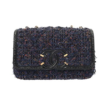 シャネル CCフィリグリー チェーンショルダー ネイビー A93340 ツイード レディース バッグ 【中古】【bag】