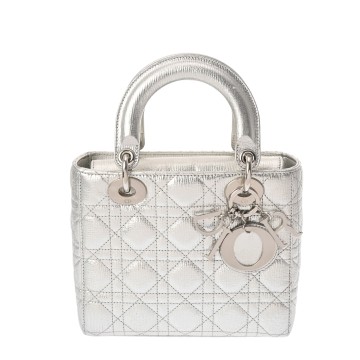 ディオール カナージュ LADY DIOR スモール 2WAY シルバー ラムスキン レディース バッグ 【中古】【bag】