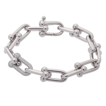 ティファニー ハードウェア ラージリンク ブレスレット #M シルバー K18ホワイトゴールド WG レディース ジュエリー 【中古】【jewelry】