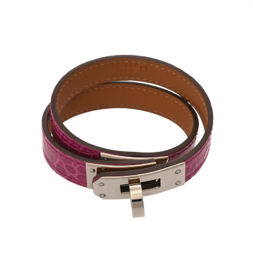 エルメス ブレスレット ケリー ドゥブルトゥール ローズシェヘラザード/シルバー金具 アリゲーターリセ レディース ジュエリー 【中古】【jewelry】