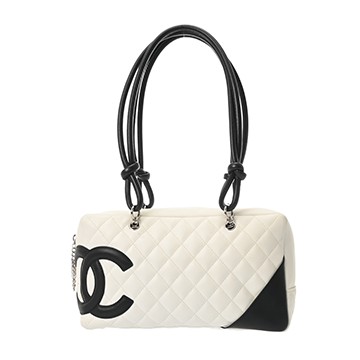 シャネル マトラッセ ボーリングバッグ  ホワイト/ブラック A25171 カーフスキン レディース バッグ 【中古】【bag】