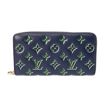 ルイ ヴィトン モノグラム ジッピーウォレット ネイビー/グリーン M82642 ラムレザー ユニセックス 財布 【中古】【purse】