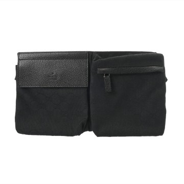 グッチ ウエストポーチ ブラック 28566 001013 レザー/GGキャンバス メンズ バッグ 【中古】【bag】