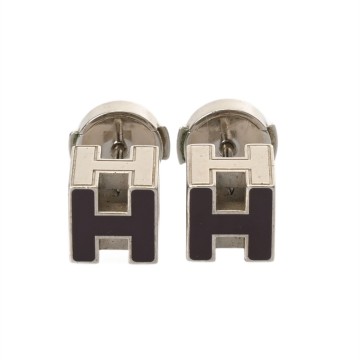 エルメス Hキューブピアス パープル/シルバー金具 エナメル ユニセックス ジュエリー 【中古】【jewelry】