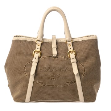 プラダ 2WAY ハンドバッグ ベージュ/ブラウン BN1841 ジャガードキャンバス/レザー レディース バッグ 【中古】【bag】