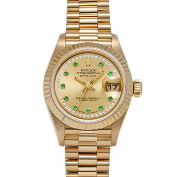 ロレックス デイトジャスト 69178LE シャンパン/ダイヤモンド/エメラルド レディース 時計 【中古】【wristwatch】