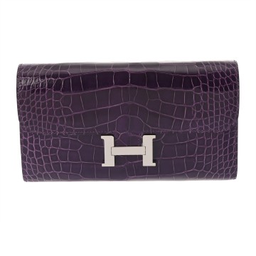 エルメス コンスタンス ロング トゥーゴー アメジスト アリゲーターリセ ユニセックス 財布 【中古】【purse】