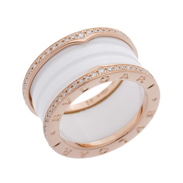 ブルガリ B-ZERO1 リング #56 ゴールド 349968 K18ピンクゴールド PG/ホワイトセラミック レディース ジュエリー 【中古】【jewelry】