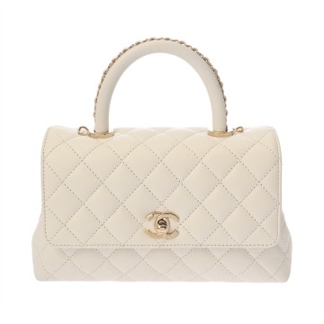 シャネル マトラッセ トップハンドル フラップバッグ ホワイト グレインドカーフスキン レディース バッグ 【中古】【bag】