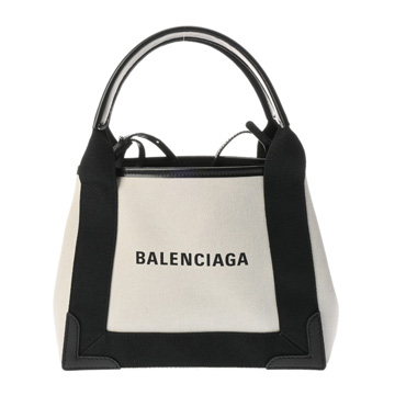 バレンシアガ ネイビーカバス XS ホワイト/ブラック 390346 9260 O 528147 キャンバス/レザー レディース バッグ 【中古】【bag】