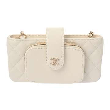 シャネル マトラッセ フォンケース ホワイト AP2916 ソフトグレインカーフスキン レディース バッグ 【中古】【bag】