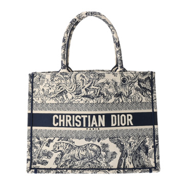 ディオール ブックトートバッグ ミディアム エクリュホワイト/ブルー M1296ZTDT_M341 トワル・ドゥ・ジュイ エンブロイダリー レディース バッグ 【中古】【bag】