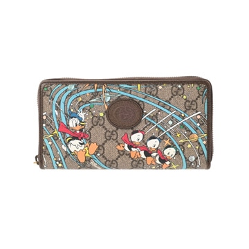 グッチ GUCCI×Disney GGジップアラウンドウォレット ベージュ/エボニー/ブラウン 647940･2184 GGスプリームキャンバス/レザー レディース 財布 【中古】【purse】