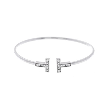 ティファニー Tワイヤー ワイド バングル #L シルバー K18ホワイトゴールド WG レディース ジュエリー 【中古】【jewelry】