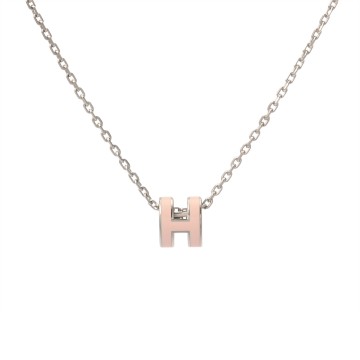 エルメス ポップ H ミニネックレス ピンク/シルバー金具 エナメル レディース ジュエリー 【未使用】【jewelry】