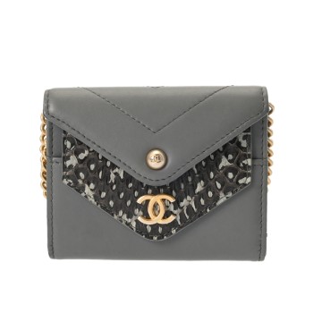 シャネル チェーンウォレット  グレー A70313 パイソン/カーフ レディース バッグ 【中古】【bag】