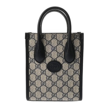 グッチ ミニトートバッグ インターロッキングG ベージュ/ネイビー 671623 520981 GGスプリームキャンバス/レザー ユニセックス バッグ 【中古】【bag】