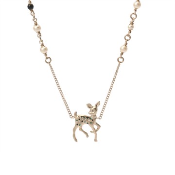 シャネル ネックレス バンビ ゴールド/ホワイト/ブラック メタル/レジンパール/ラインストーン レディース ジュエリー 【中古】【jewelry】