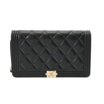 シャネル ボーイシャネル チェーンウォレット ブラック キャビアスキン レディース バッグ 【中古】【bag】