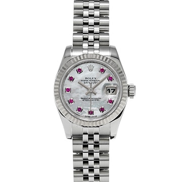 ロレックス デイトジャスト 179174NGR ホワイトシェル/ルビー レディース 時計 【中古】【wristwatch】