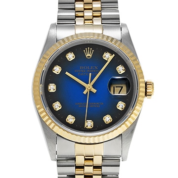 ロレックス デイトジャスト 16233G ブルー・グラデーション/ダイヤモンド メンズ 時計 【中古】【wristwatch】
