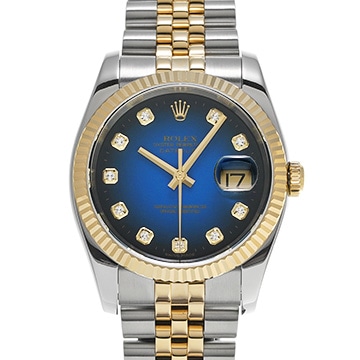 ロレックス デイトジャスト 116233G ブルー・グラデーション/ダイヤモンド メンズ 時計 【中古】【wristwatch】