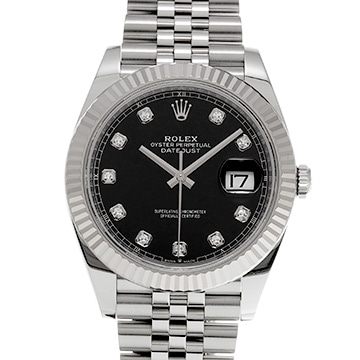 ロレックス デイトジャスト 41 126334G ブライトブラック/ダイヤモンド メンズ 時計 【中古】【wristwatch】