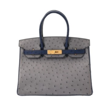 エルメス バーキン 30 SPオーダー グリアガット/ブルーインディゴ オーストリッチ レディース バッグ 【中古】【bag】