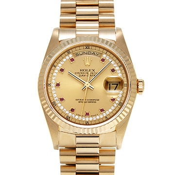 ロレックス デイデイト 36 18238LR シャンパン/ミリヤードダイヤモンド/ルビー メンズ 時計 【中古】【wristwatch】