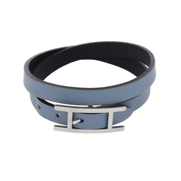 エルメス ブレスレット ビーアピ ドゥブルトゥール #T4 ブルー/ネイビー/シルバー金具 ヴォースイフト ユニセックス ジュエリー 【中古】【jewelry】