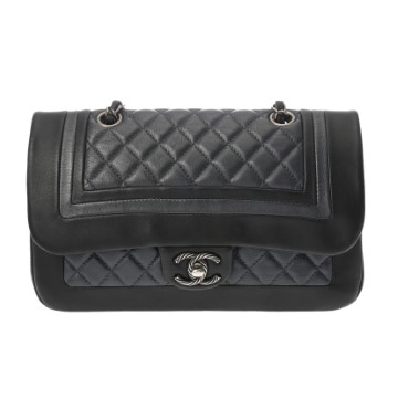 シャネル マトラッセ チェーンショルダー ネイビー/ブラック ラムスキン レディース バッグ 【中古】【bag】