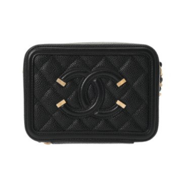 シャネル CCフィグリー スモール ヴァニティケース ブラック A84452 キャビアスキン レディース バッグ 【中古】【bag】