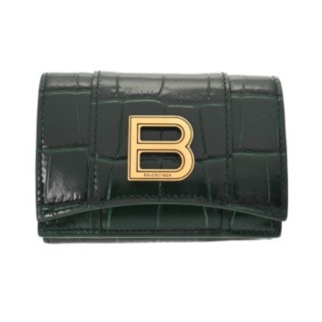 バレンシアガ アワーグラス ミニウォレット グリーン 600212 3011 S 1317 クロコダイル型押しレザー レディース 財布 【中古】【purse】