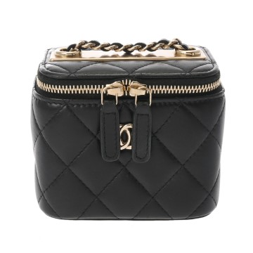 シャネル トレンディCC/マトラッセ ミニヴァニティケース ブラック ラムスキン レディース バッグ 【中古】【bag】