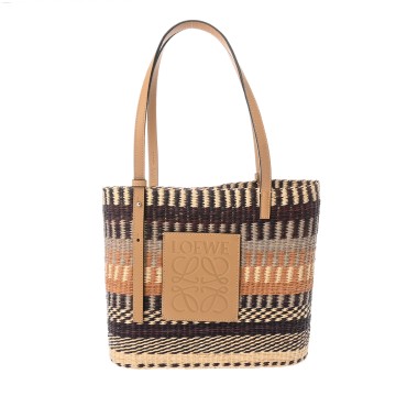 ロエベ スクエア バスケットバッグ スモール マルチカラー A223099X ラフィア/カーフ レディース バッグ 【中古】【bag】