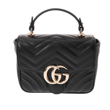 グッチ GGマーモント ミニトップハンドルバッグ ブラック 811238 520981 レザー レディース バッグ 【中古】【bag】