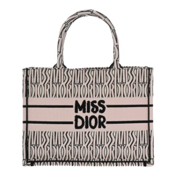 ディオール ブックトートバッグ ミディアム Miss Dior Alloverエンブロイダリー ホワイト/ピンク M1296ZEID キャンバス レディース バッグ 【中古】【bag】
