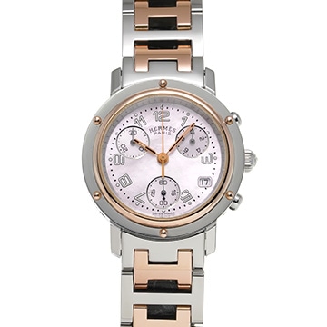 エルメス クリッパー クロノグラフ CL1.321 ピンクシェル レディース 時計 【中古】【wristwatch】